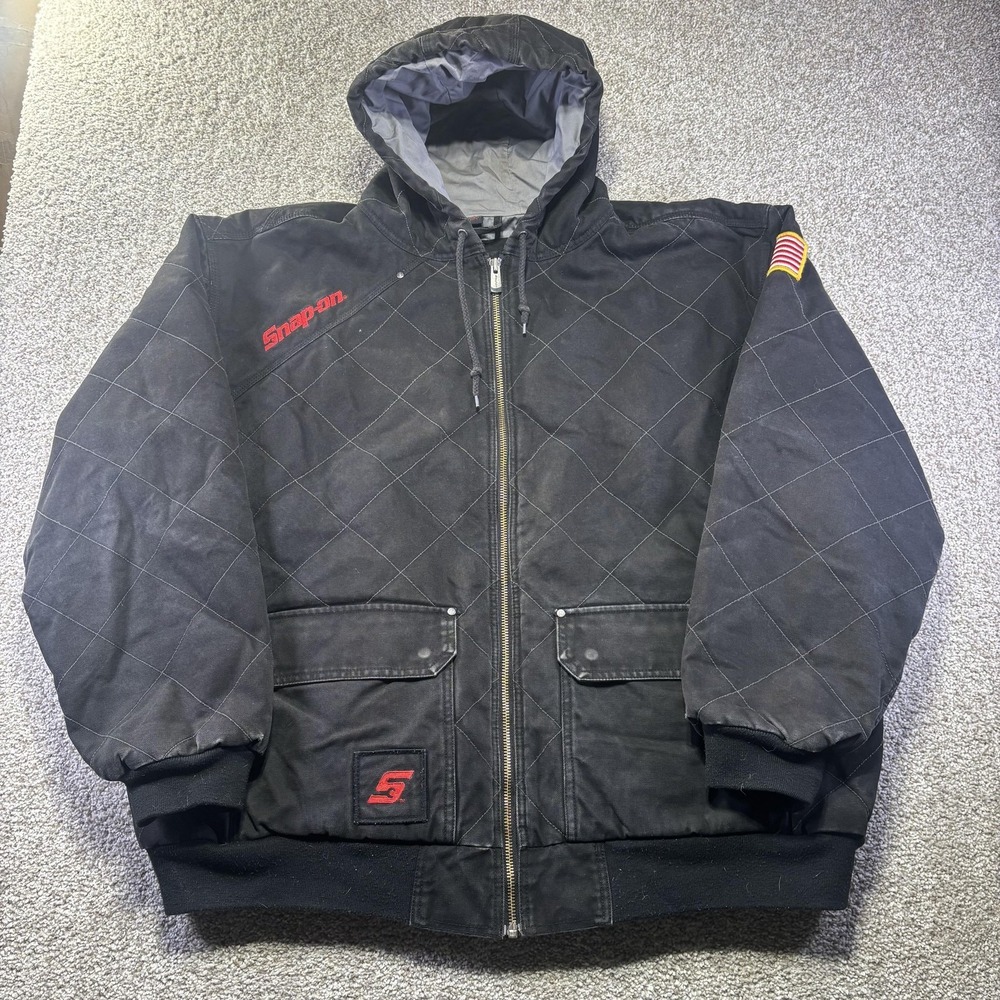 Snap-on Jacket Mens 3XL Black Hooded‎ Canvas Quilted Bomber Full Zip Workwear